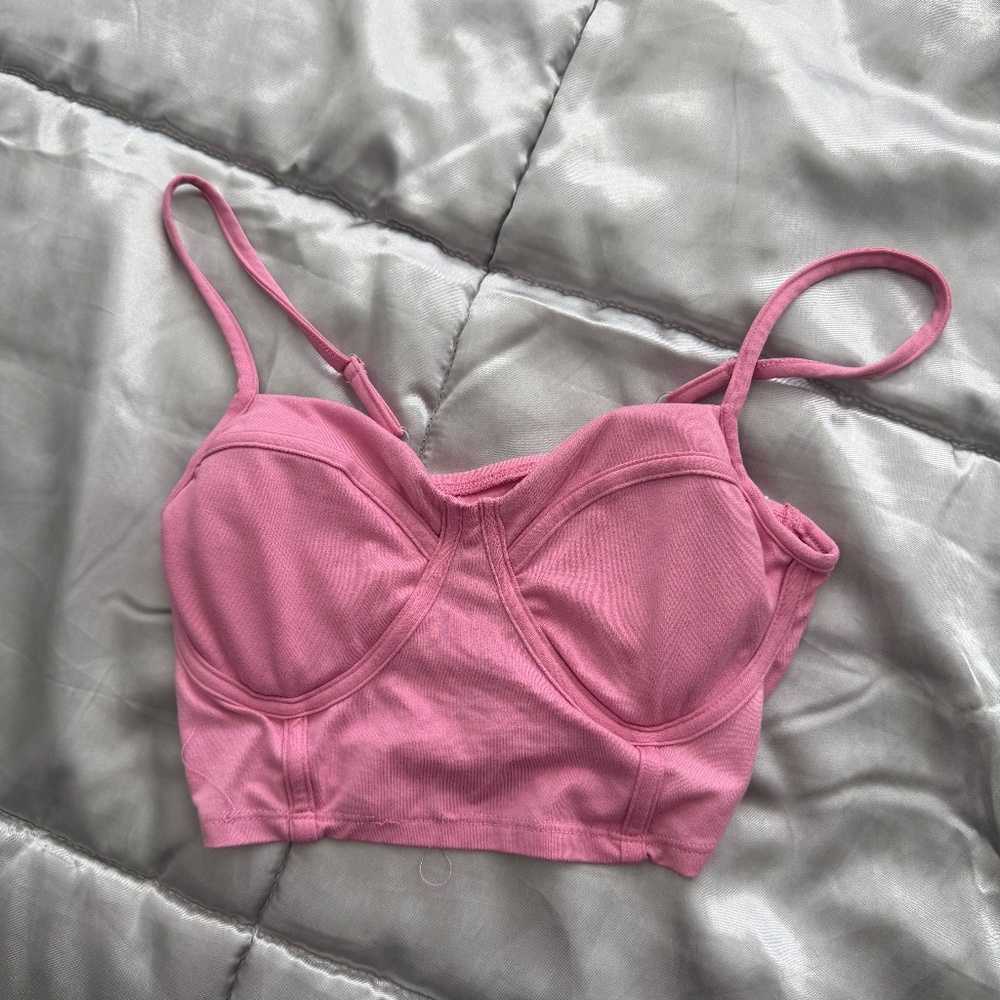 Pink Bustier Crop Top XS | No Boundaries | White Stripes